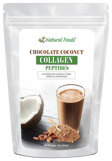 Z Natural Foods Chocolate Coconut Collagen Peptides, Made with Coconut Milk Powder, Delicious Protein Powder for Overall Wellbeing, Sugar-Free, Non-GMO, Gluten Free, Kosher, 1 lb