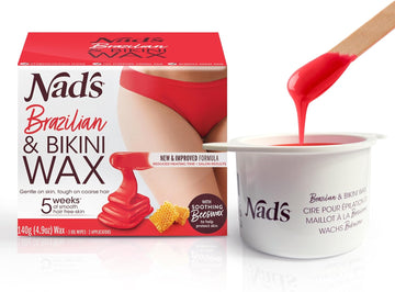Nad'S Brazilian & Bikini Wax Kit, Strip Free Hard Wax, Intimate Waxing Kit, Includes 3 Wooden Spatulas, 3 X Oil Wipes & Hot Wax 140G