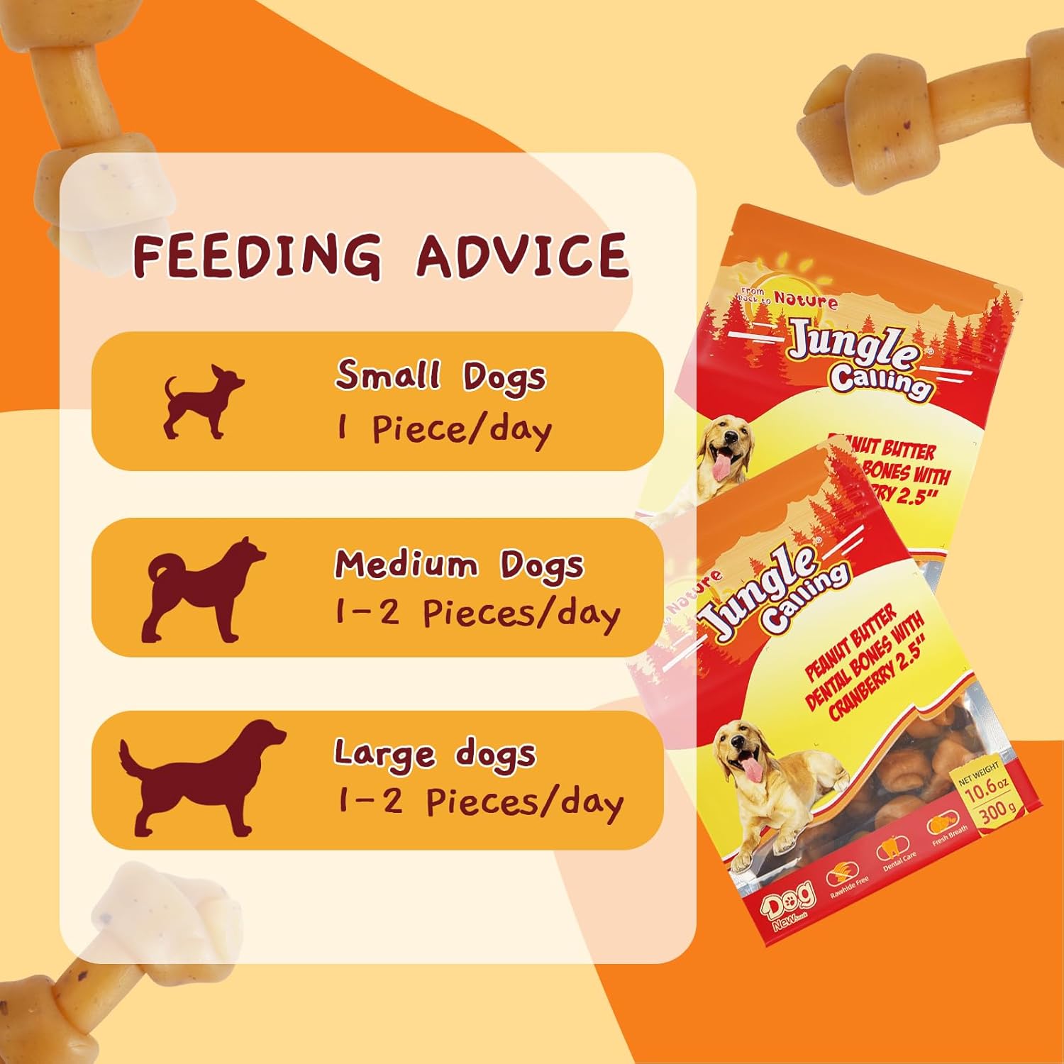 Jungle Calling Peanut Butter Dog Treats, Dental Chews for Dogs, Rawhide Free Dog Bones 2.5'' for Small Dogs : Pet Supplies