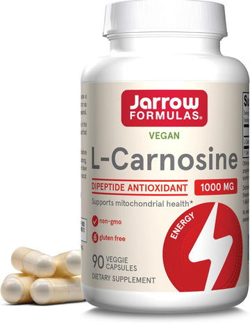 Jarrow Formulas L-Carnosine Dipeptide Antioxidant 1000 Mg, Dietary Supplement, Antioxidant Support For Mitochondrial Health, 90 Veggie Capsules, Up To 45 Day Supply