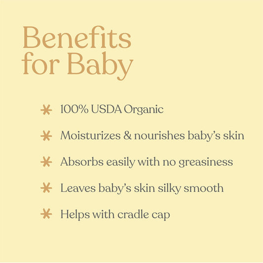 Organic Moisturizing Baby Massage Oil - Non Greasy Formula Made With Natural Jojoba, Sunflower, and Argan Oil to Hydrate Skin and Protect Against Cradle Cap | 5 fl. oz