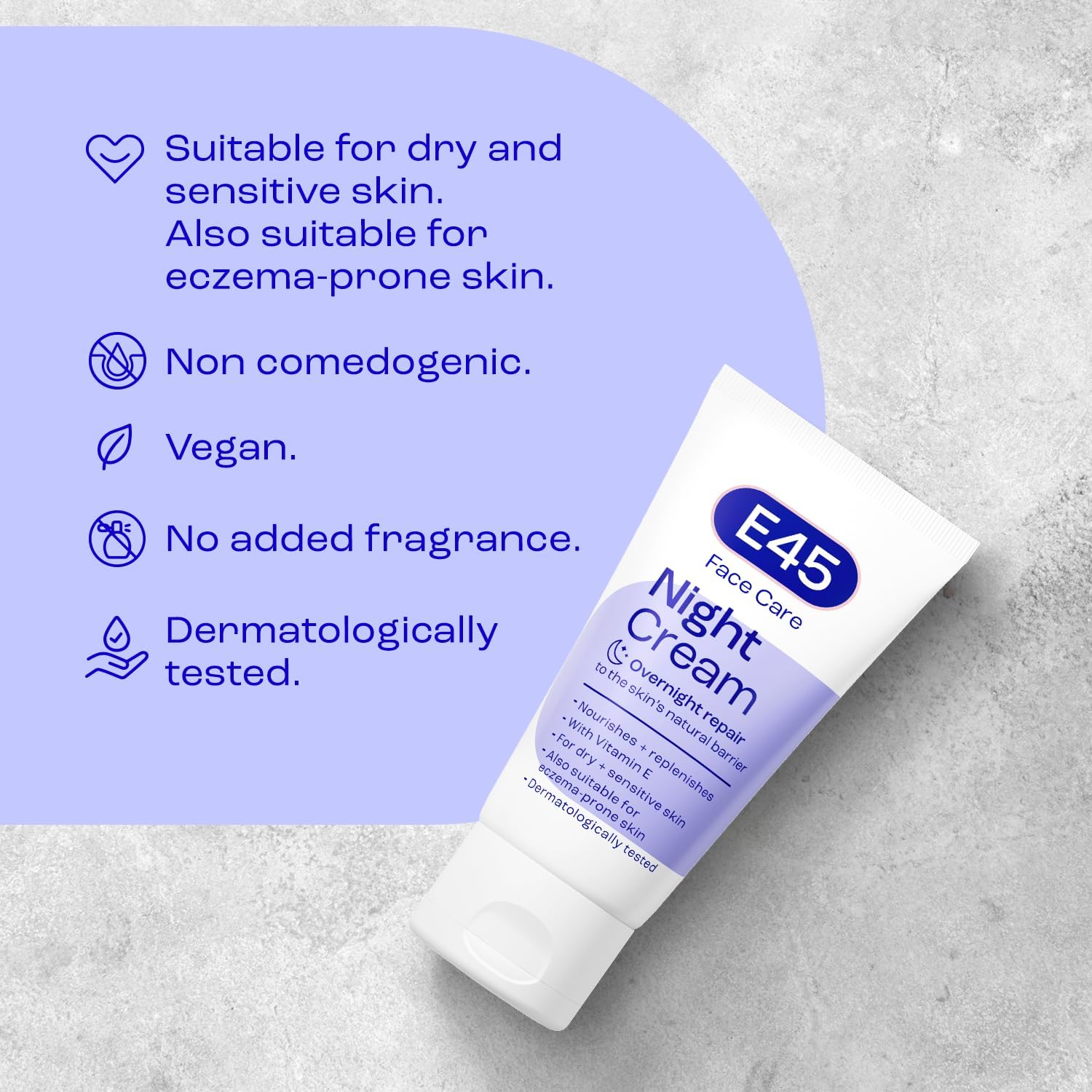 E45 Face Night Cream - Nourishing Night Moisturiser to Restore Skin Barrier – For Sensitive Skin & Eczema Prone Skin - Regenerative & Firming Night Cream - Perfume Free - Dermatologist Approved - 50ml : Amazon.co.uk: Beauty