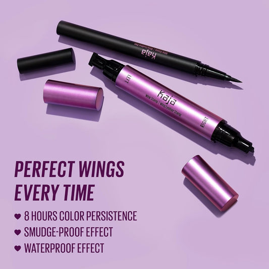 Kaja Winged Eyeliner Set - Wink Stamp Long | With Avocado Extract, Double-Ended Wing, Smudge-Proof, Waterproof, Eye Irritation Tested, Long Lasting Pencil, Colorstay, Matte Finish, Cat Eye Look