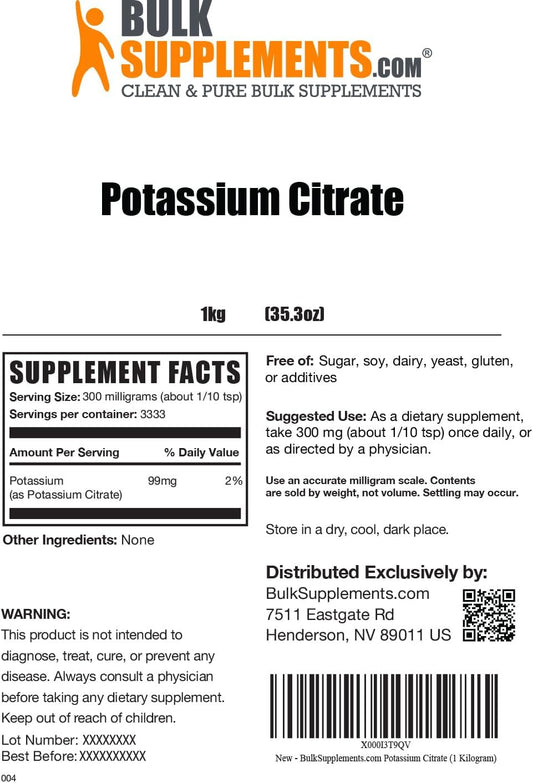 BulkSupplements.com Potassium Citrate Powder - Potassium Supplement, P