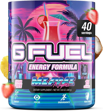 G Fuel Miami Nights Strawberry Pina Colada Flavored Game Changing Energy Powder,Sharpens Focus, Zero Sugar, Supports Immunity & Enhances Mood 9.8Oz 40 Servings