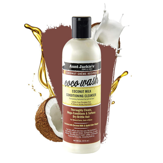 Aunt Jackie'S Coconut Crème Recipes Coco Wash Hair Conditioning Cleanser, Cleans, Conditions And Softens Dry Brittle Curly Hair, 12 Oz