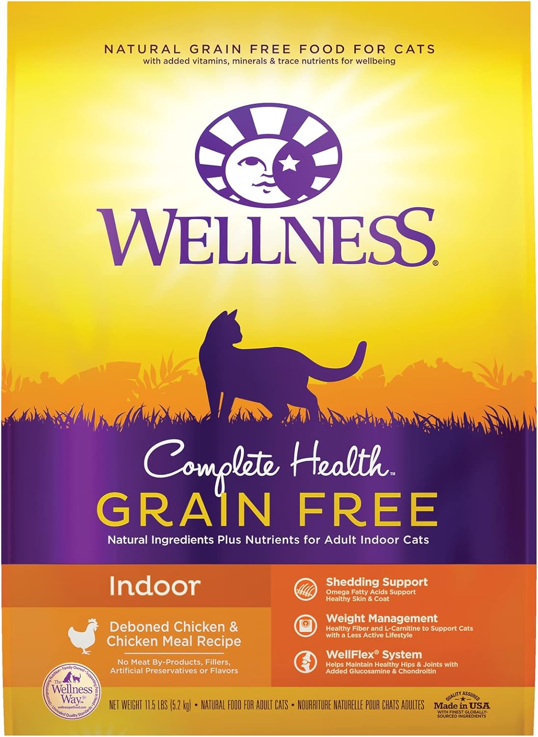 Wellness Natural Pet Food Complete Health Grain-Free Indoor Deboned Chicken Recipe Dry Cat Food, 11.5 Pound Bag