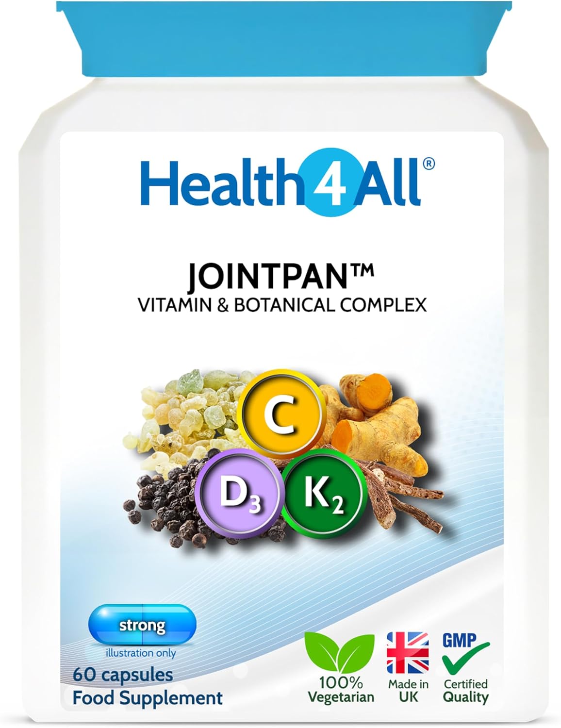 Health4All Jointpan Joint Support 60 Capsules With Boswellia Serrata, Turmeric, Ashwagandha, D3 & K2 Mk-7, Strong Joint Pan, Stiffness And Oa Support Supplement | Made In Uk