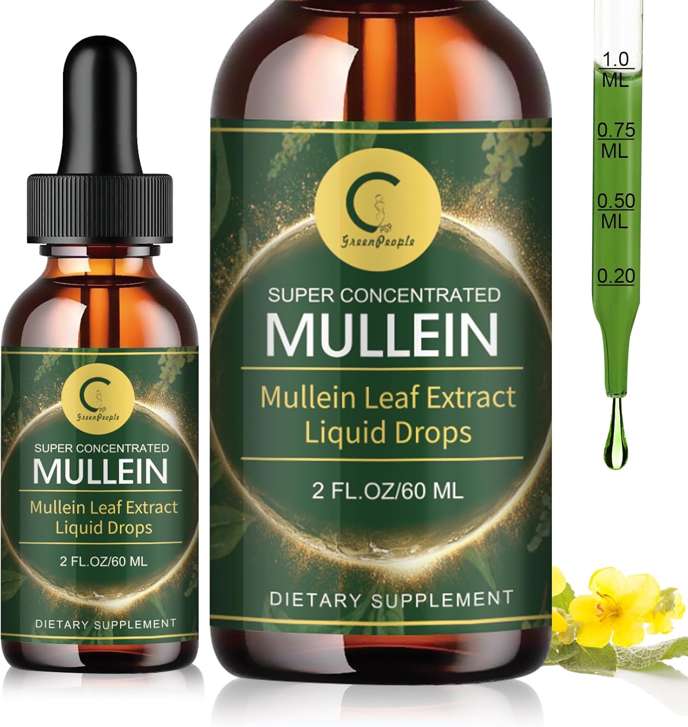 Mullein Drops For Lungs - Lung Cleanse & Detox - Vegan Mullein Leaf Extract Liquid Tincture, Support For Respiratory, Immune, Digestive System, Natural Herbal Supplement, Non-Gmo,2 Fl Oz