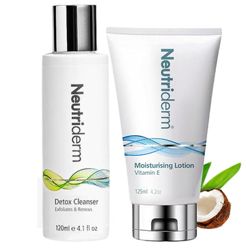 Neutriderm Vitamin E Face Moisturizer + Glycolic Face Exfoliator, Hydrating Daily Moisturiser And Gentle Facial Cleanser, Scrub-Free Exfoliation For Smooth Glowing Skin, 2-Piece Set