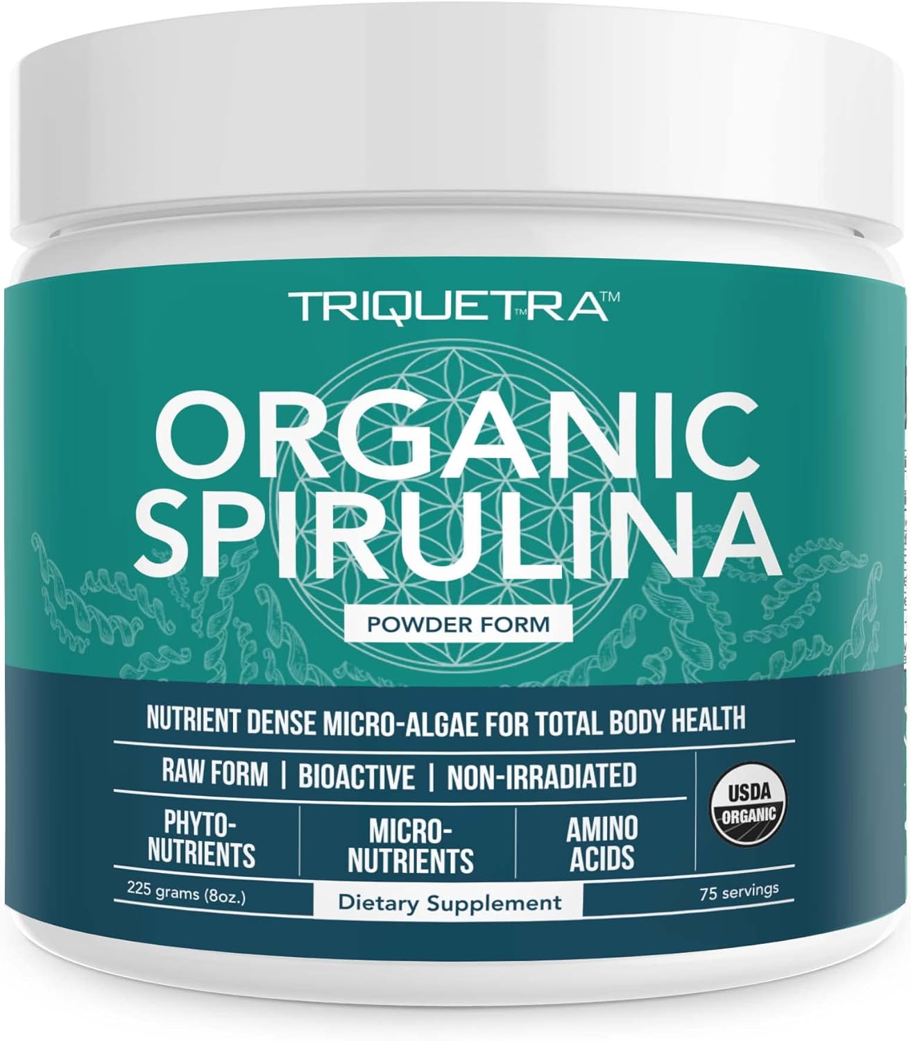 Organic Spirulina Powder - Made with Parry® Spirulina. The Best Spirulina in The World, Highest Nutrient Density - Non-Irradiated, 4 Organic Certifications, Vegan Farming Process (75 Servings - 8 oz.)