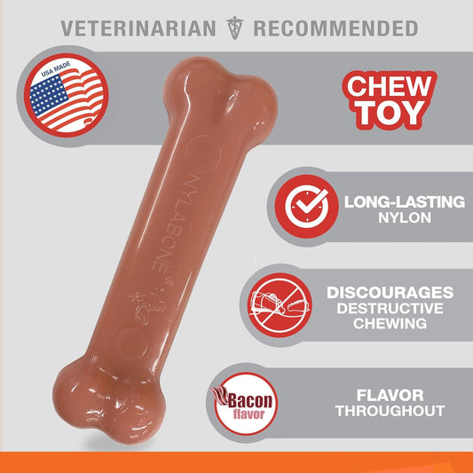 Nylabone Power Chew Classic Bone Chew Toy For Dogs, Durable Dog Toys For Aggressive Chewers, Bacon & Chicken Flavor, Medium/Wolf (2 Count)