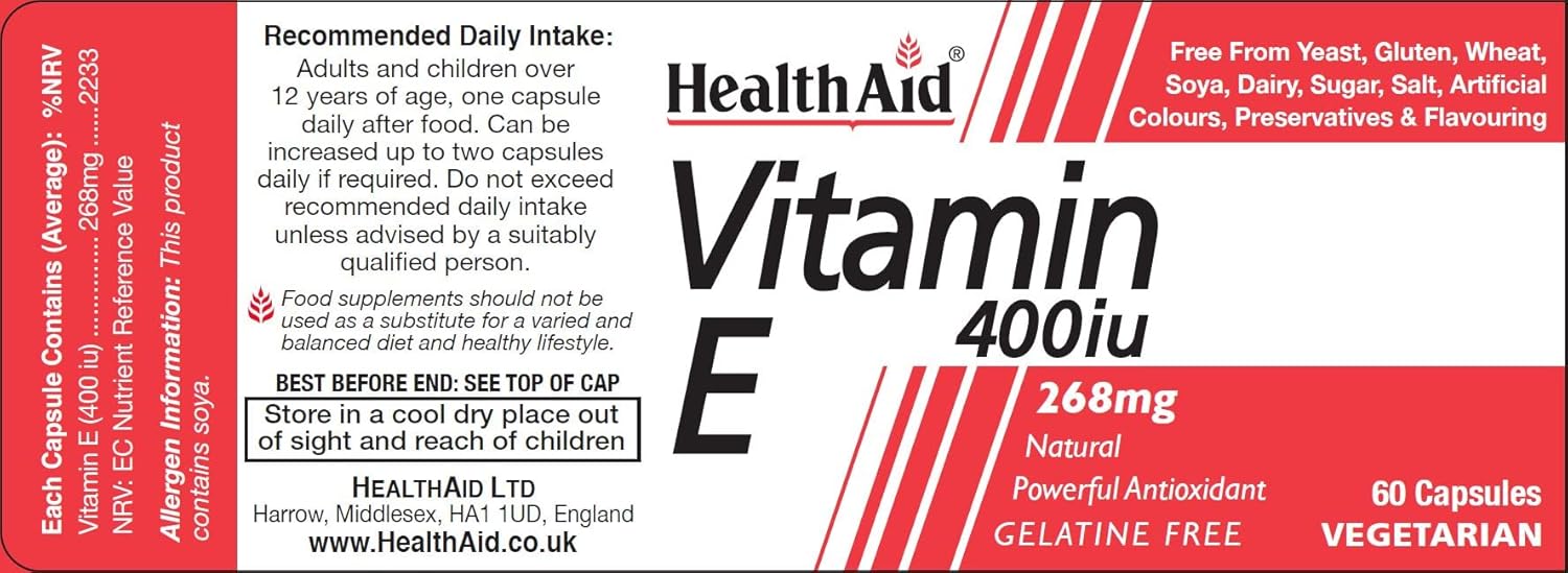 HealthAid Vitamin E 400iu - 60 Vegicaps : Amazon.co.uk: Health & Personal Care