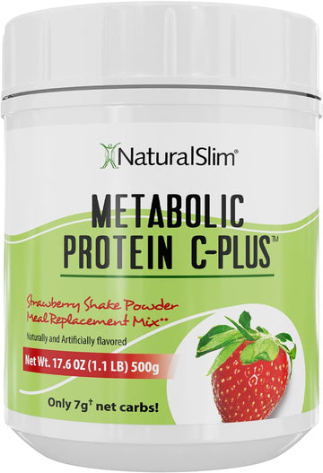 NaturalSlim Strawberry Metabolic C-Plus Meal Replacement Protein Powder - Low Carb Protein Shake with Immune Support Fortified with Vitamin C, Zinc & Amino Acid - 10 Servings 17.6 oz