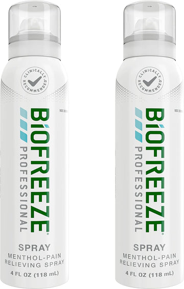 Biofreeze Professional Strength Pain Relief Aerosol Spray, Arthritis Pain Reliever, Knee & Lower Back Pain Relief, Sore Muscle Relief, FSA Eligible, 2 Pack (4 FL OZ Biofreeze Menthol Spray)
