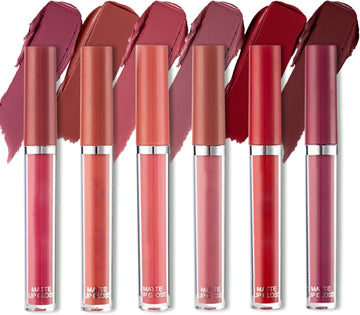 6 Pcs Matte Liquid Lipstick Set Lip Gloss Clear Labiales Makeup Non-Stick Cup Not Fade Nude Waterproof Long Lasting Lip Sticks That Brings Out Natural Color Gift For Women