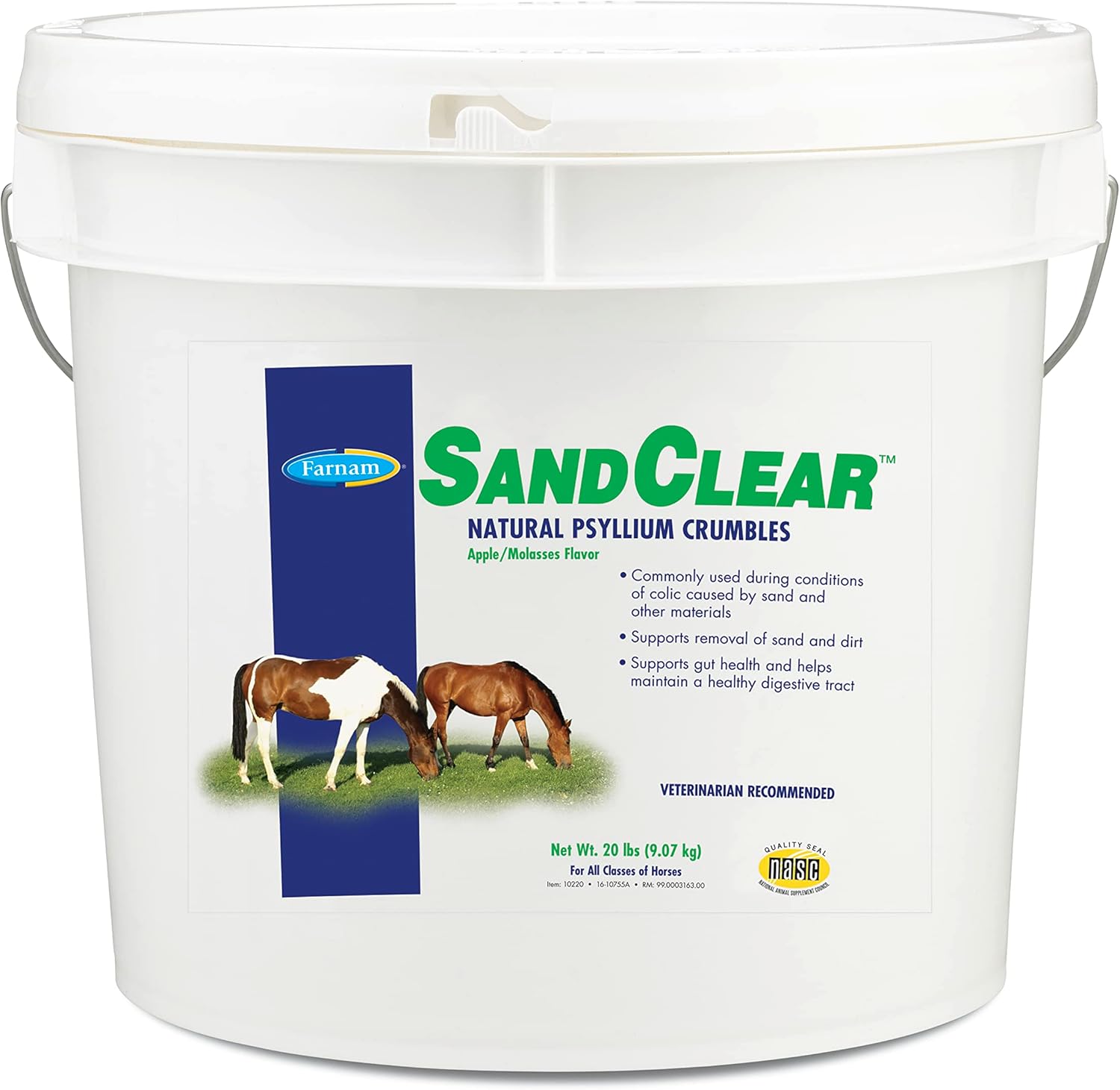 Farnam Sand Clear For Horses Natural Psyllium Crumbles, Veterinarian Recommended To Support The Removal Of Sand & Dirt From The Ventral Colon, 20 Lbs., 64 Scoops