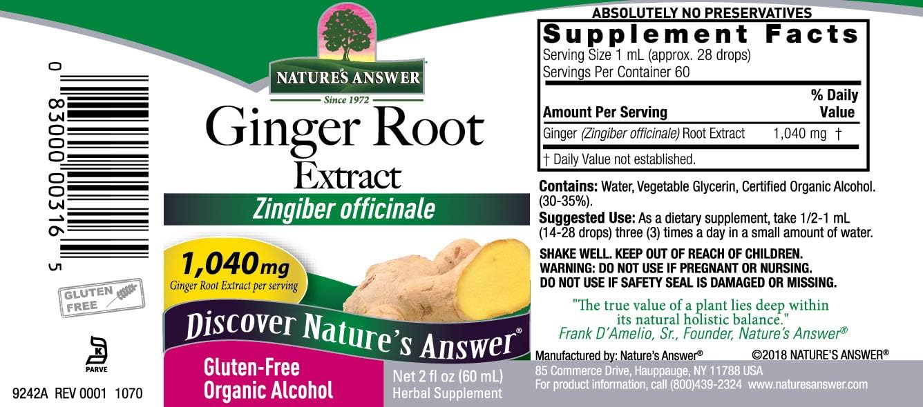 Nature's Answer Ginger Root Extract Supplement with Organic Alcohol, 2- s | Supports Digestion