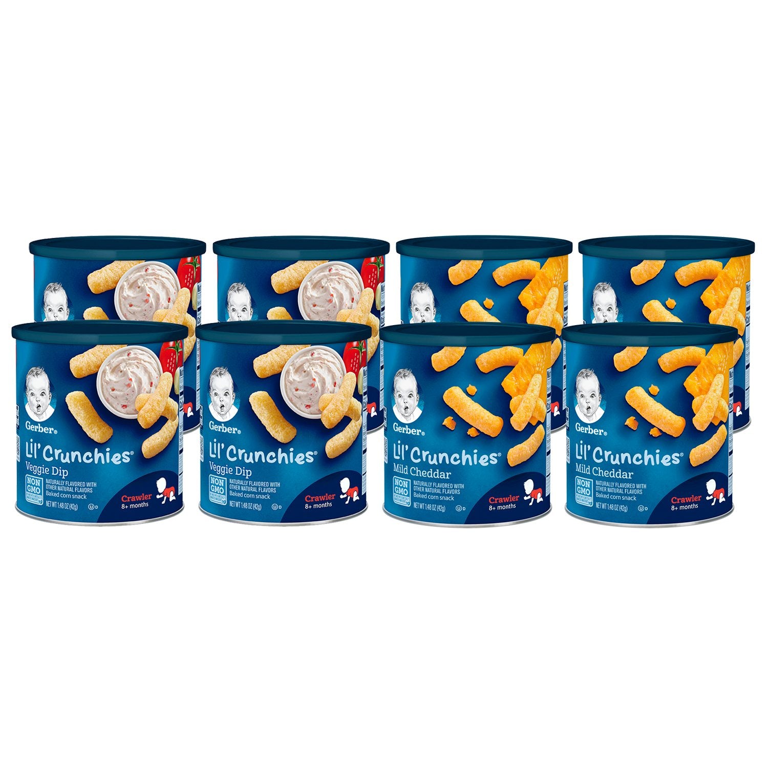 Gerber Snacks for Baby Organic Lil Crunchies, White Cheddar & Broccoli and Mild Cheddar & Veggie Dip Value Pack : Baby