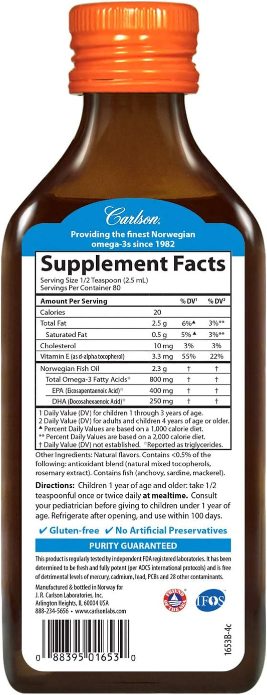 Carlson - Kid's The Very Finest Fish Oil, 800 mg Omega-3s, Norwegian,