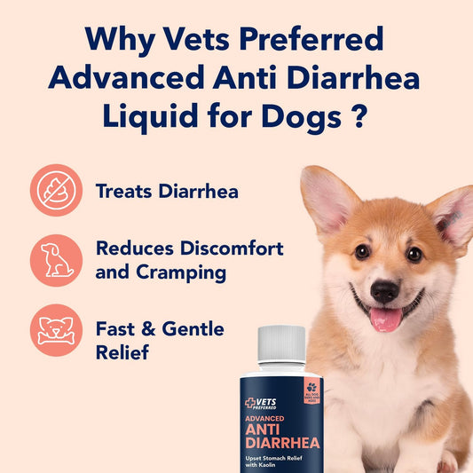 Vets Preferred Anti Diarrhea Liquid for Dogs - Dog Diarrhea Relief with Kaolin (8 oz.) | Once Every 12 Hours for Dog Diarrhea & Dog Gas Relief