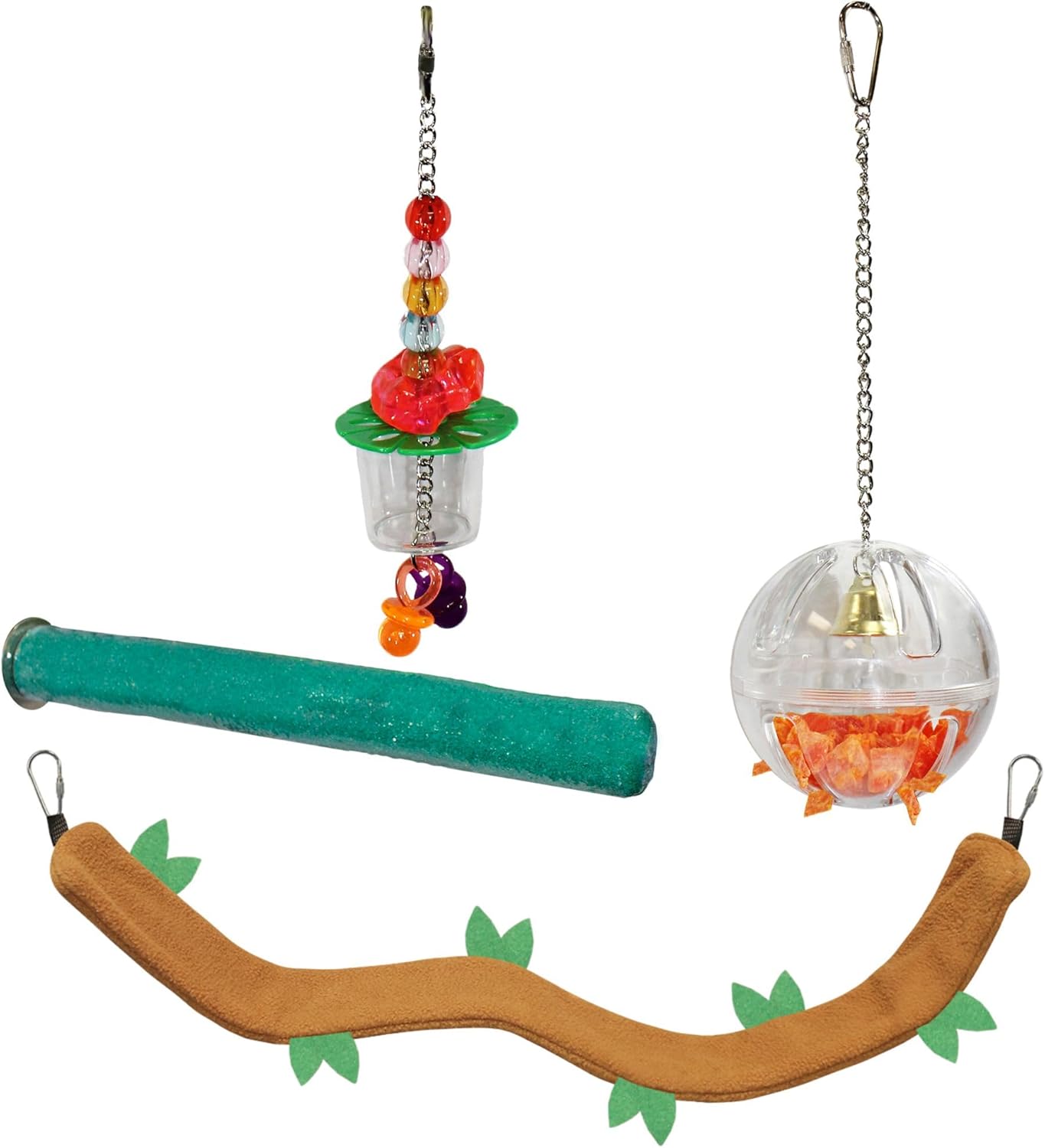 Cage Enhancement Set - Interactive Climbing Foraging Natural Branch Perch Cage Accessory Toy Bundle - For Sugar Gliders, Rats, Ferrets, Hamsters, Squirrels, Parrots, Birds, Marmosets, Degus, Monkeys