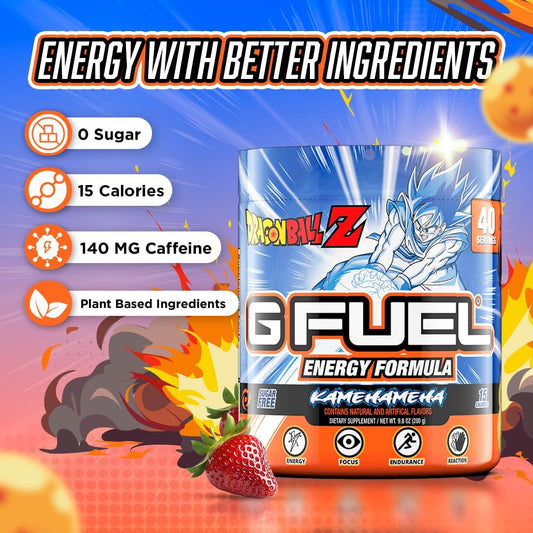 G Fuel Dragon Ball Z Energy Powder, Sugar Free, Clean Caffeine Focus Supplement, Water Mix, Strawberry Lychee Flavor, Focus Amino, Vitamin + Antioxidants Blend - 9.8 Oz (40 Servings)