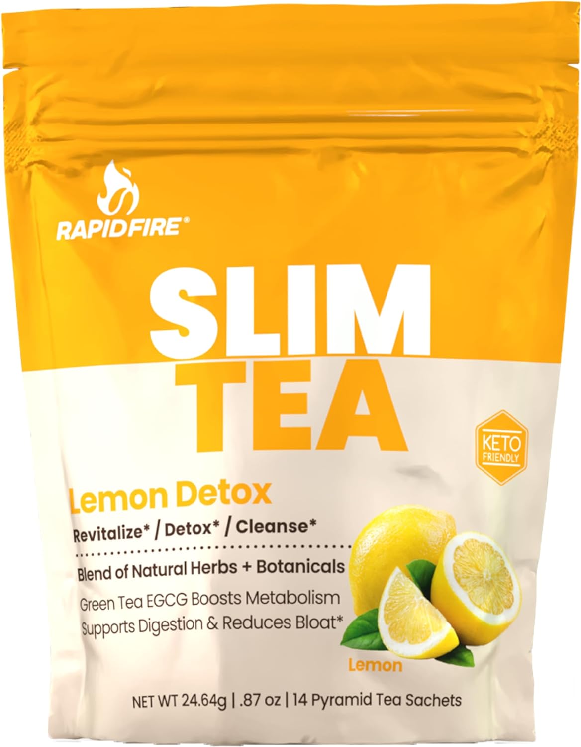 Rapid Fire Slim Tea 14 Day Herbal Teatox, Blend of Natural Herbs and Botanicals, Supports Healthy Weight Management, Supports Metabolism, Delicious Lemon Flavor, 14 Servings