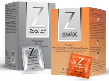 Zocuwipe Eyelid Wipes Eyelid Cleanser And Moisturizer Pads 40Ct + Zocular Zocuzap Facial Wipes, 15 Count Bundle