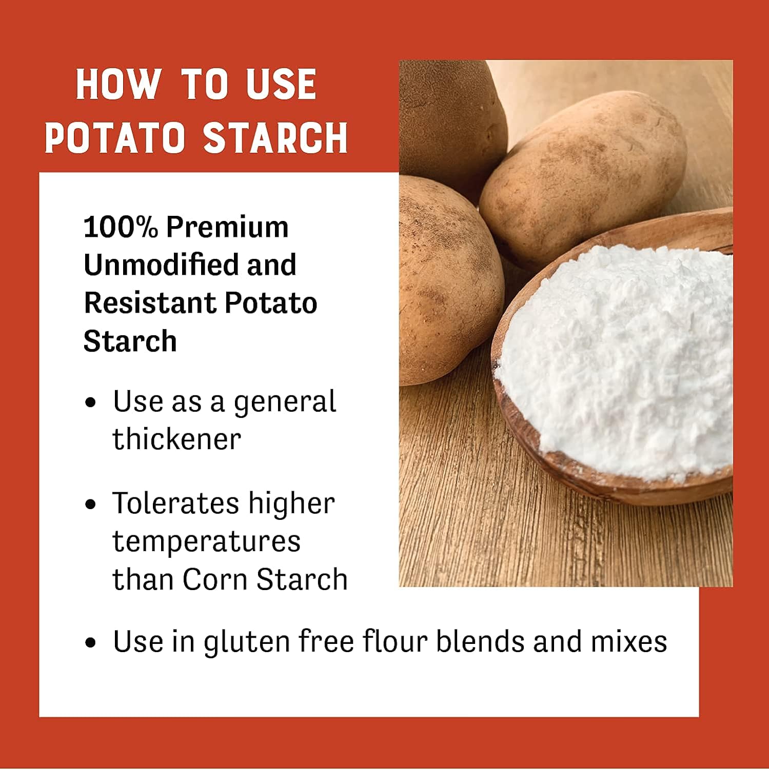 Judee’s Unmodified Potato Starch 2.5 lb - Just One Ingredient - Great for Breading, Thickening, Cooking, and Baking - 100% Non-GMO, Gluten-Free, and Nut-Free - Resistant to High Temperatures : Grocery & Gourmet Food