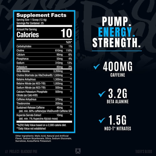 Ryse Project Blackout Pre Workout | Pump, Energy, and Strength| with C