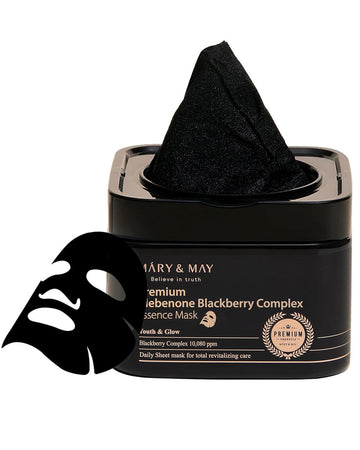 Mary&May Premium Idebenone Blackberry Complex Essence Mask - Quick Dispenser Type Anti Aging Korean Face Mask Sheet - Vitamin C, Panthenol, And Ceramide For Moisturizing And Radiant Skin, 20 Sheets