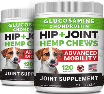 Large Breed Hemp + Glucosamine Dog Joint Supplement - Hemp Chews for Dogs Hip Joint Pain Relief - Omega 3, Chondroitin, MSM - Advanced Mobility Hemp Oil Treats for Large Dogs - Made in USA - 240 Ct