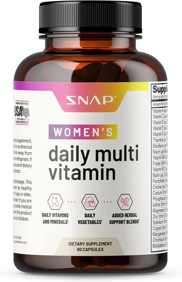 Snap Supplements Women'S Multivitamins Daily Vitamins & Minerals For Women - Vitamin D, B12, Zinc, Herbs & Vitamin C For Energy & Immune Support, Multivitamin For Women, 60 Capsules