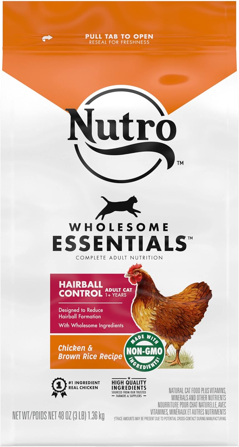 Nutro Wholesome Essentials Adult Hairball Control Natural Dry Cat Food Farm-Raised Chicken & Brown Rice Recipe, 3 Lb. Bag