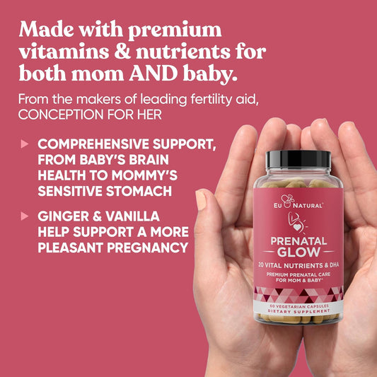 Glow Prenatal Vitamins For Women – 20-In-1 Vital Nutrients For Healthy Pregnancy And Fetal Development – Folic Acid & Vegan Dha For Baby'S Growth & A Comfortable Pregnancy
