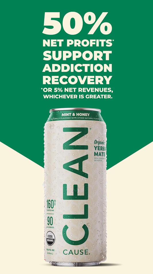 New! Clean Cause Mint & Honey Usda Organic Yerba Mate Tea (15.5Oz Cans, 12-Pack Case) Non-Carbonated, 160Mg Caffeine