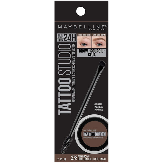 Maybelline Tattoostudio Brow Pomade Long Lasting, Buildable, Eyebrow Makeup, Ash Brown, 1 Count