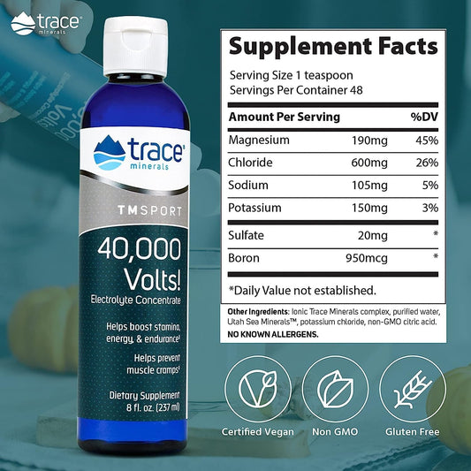 Trace Minerals 40,000 Volts - Concentrate Supplement Drops For Electrolyte Support - Support Muscle Health & Vitality - Workout Drink To Aid Hydration - 8 Fl Oz (48 Servings)