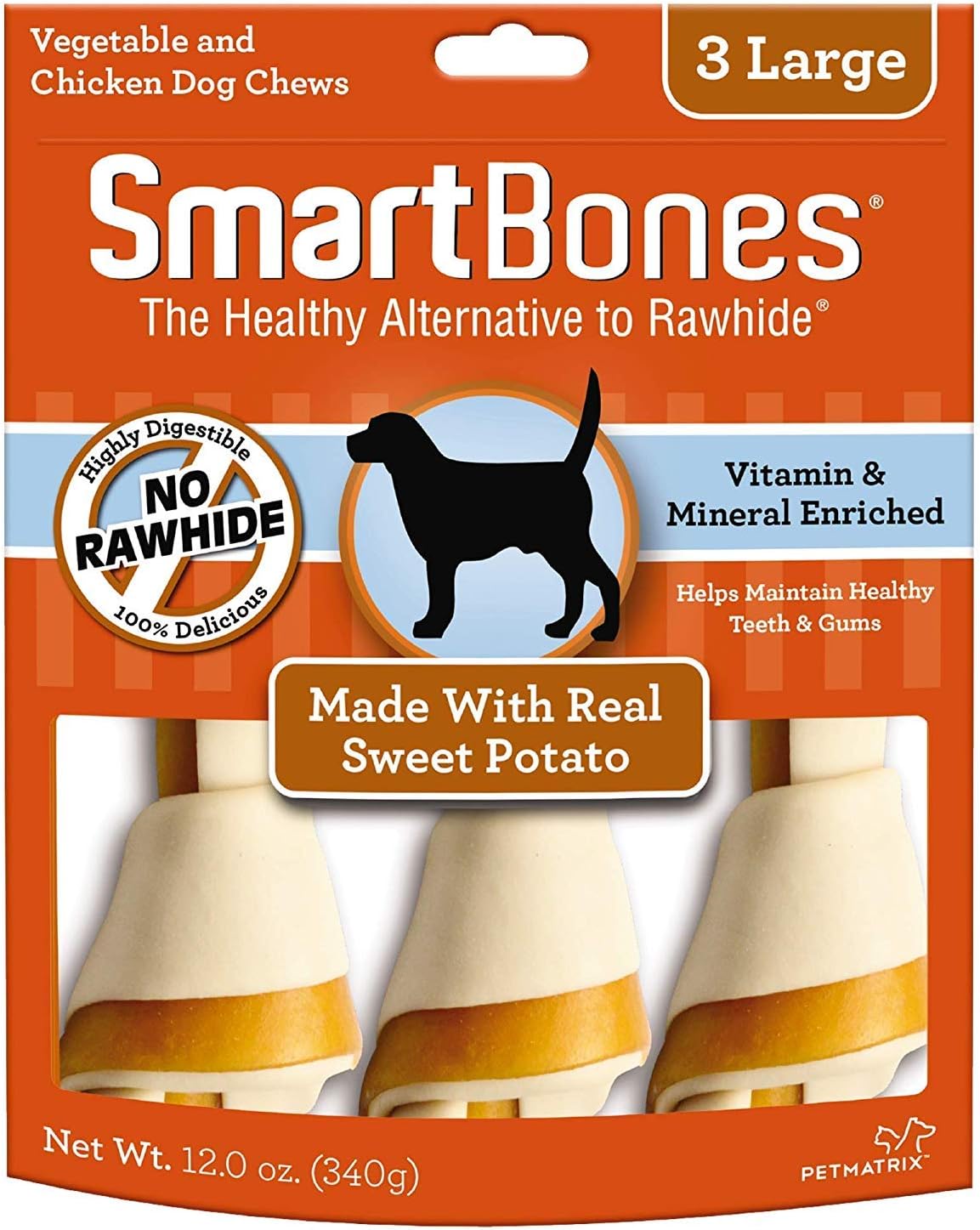 SmartBones Large Chews, Treat Your Dog to a Rawhide-Free Chew Made With Real Meat and Vegetables 3 Count (Pack of 1)