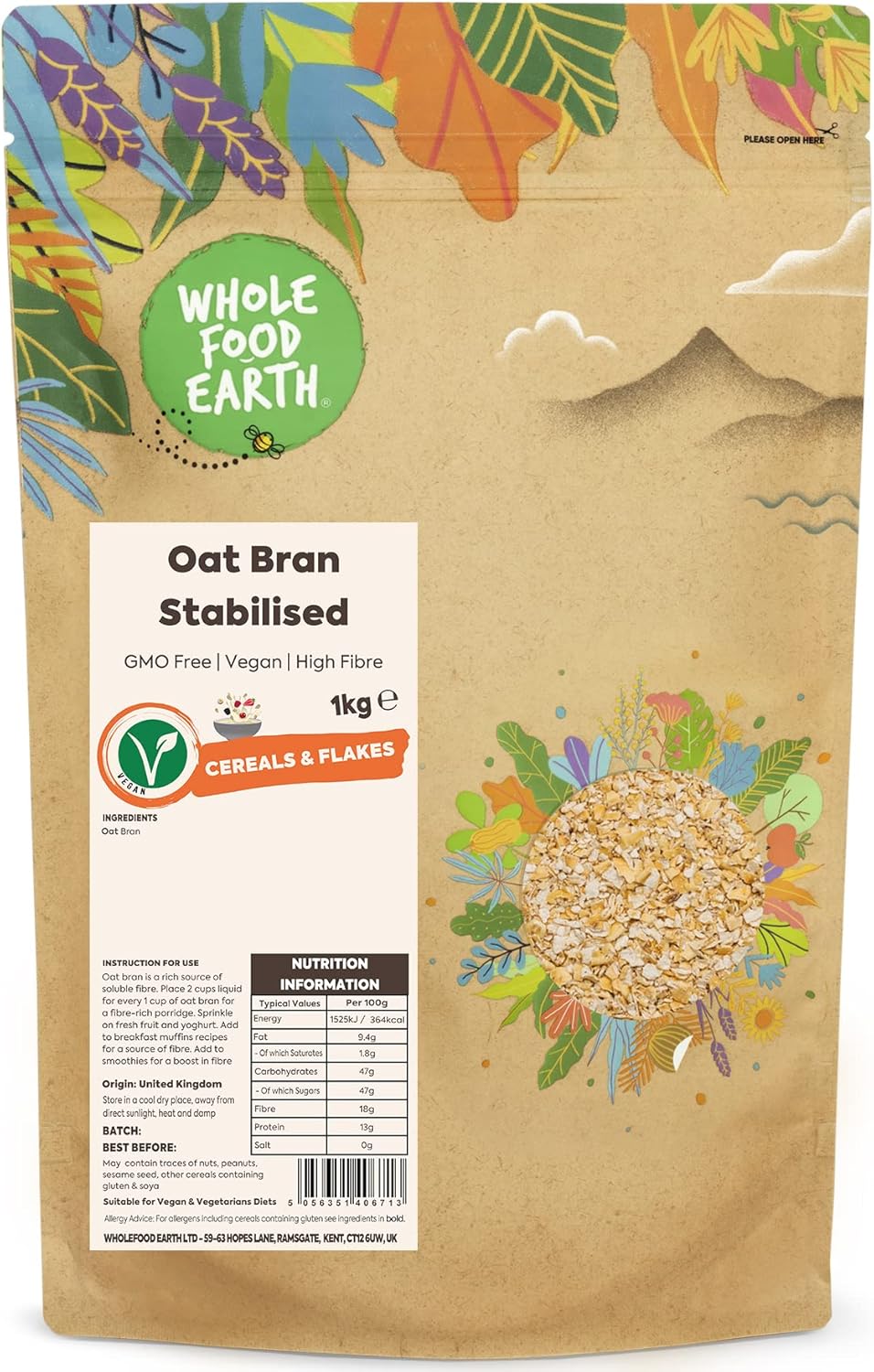 Wholefood Earth Oat Bran Stabilised 3 Kg | Gmo Free | High Fibre - Packaging May Vary