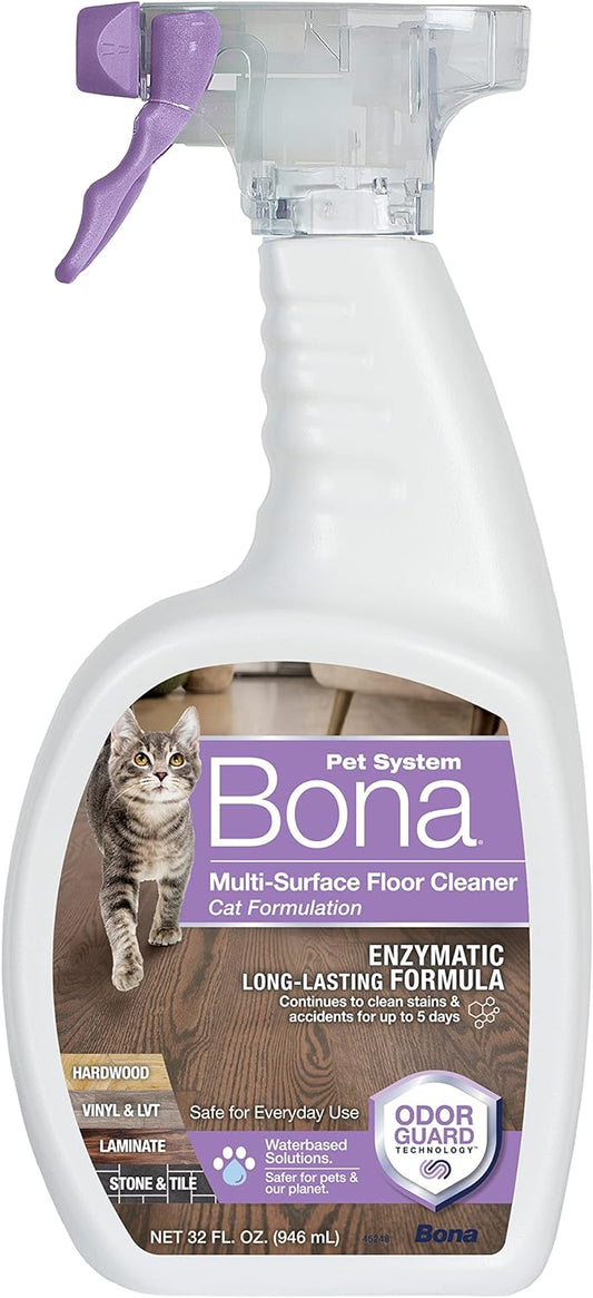 Bona Pet System Multi-Surface Floor Cleaner Spray, Cat Formulation, 32 Fl Oz Premium Microfiber Floor Mop Pet System Microfiber Sweeping Pad