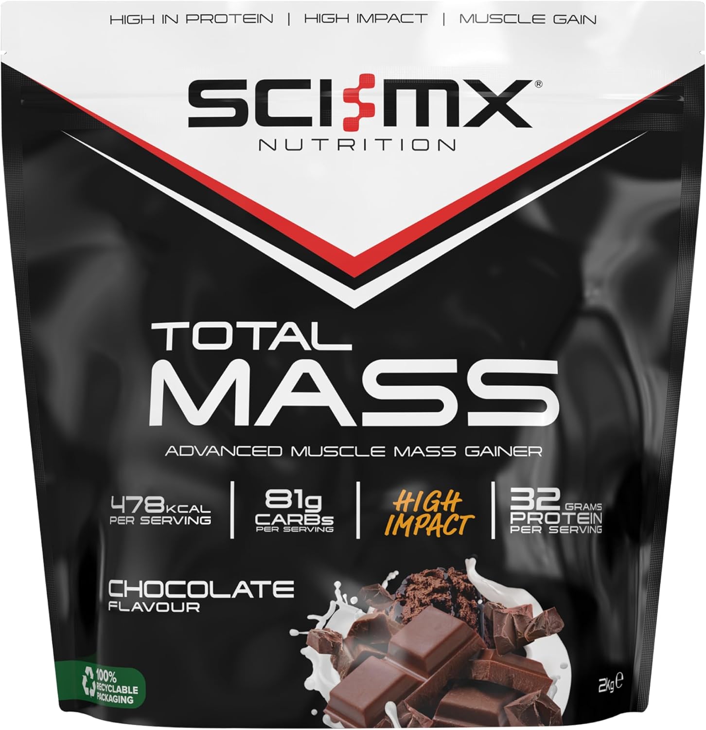 Sci-Mx Total Mass - Advanced Muscle Mass Gainer Protein Powder - Muscle Growth & Weight Gain - Raspberry Cheesecake • 32G Protein + 478 Calories Per Serving • 2Kg