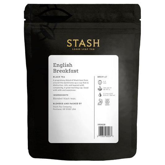 Stash Tea English Breakfast Loose Leaf Tea 3.5 Ounce Pouch (Packaging May Vary) Loose Leaf Premium Black Tea For Use With Tea Infusers Tea Strainers Or Teapots, Drink Hot Or Iced, Sweetened Or Plain