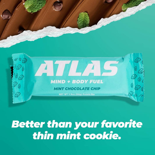 Atlas Protein Bar, 20G Protein, 1G Sugar, Clean Ingredients, Gluten Free (Mint Chocolate Chip, 12 Count (Pack Of 1))