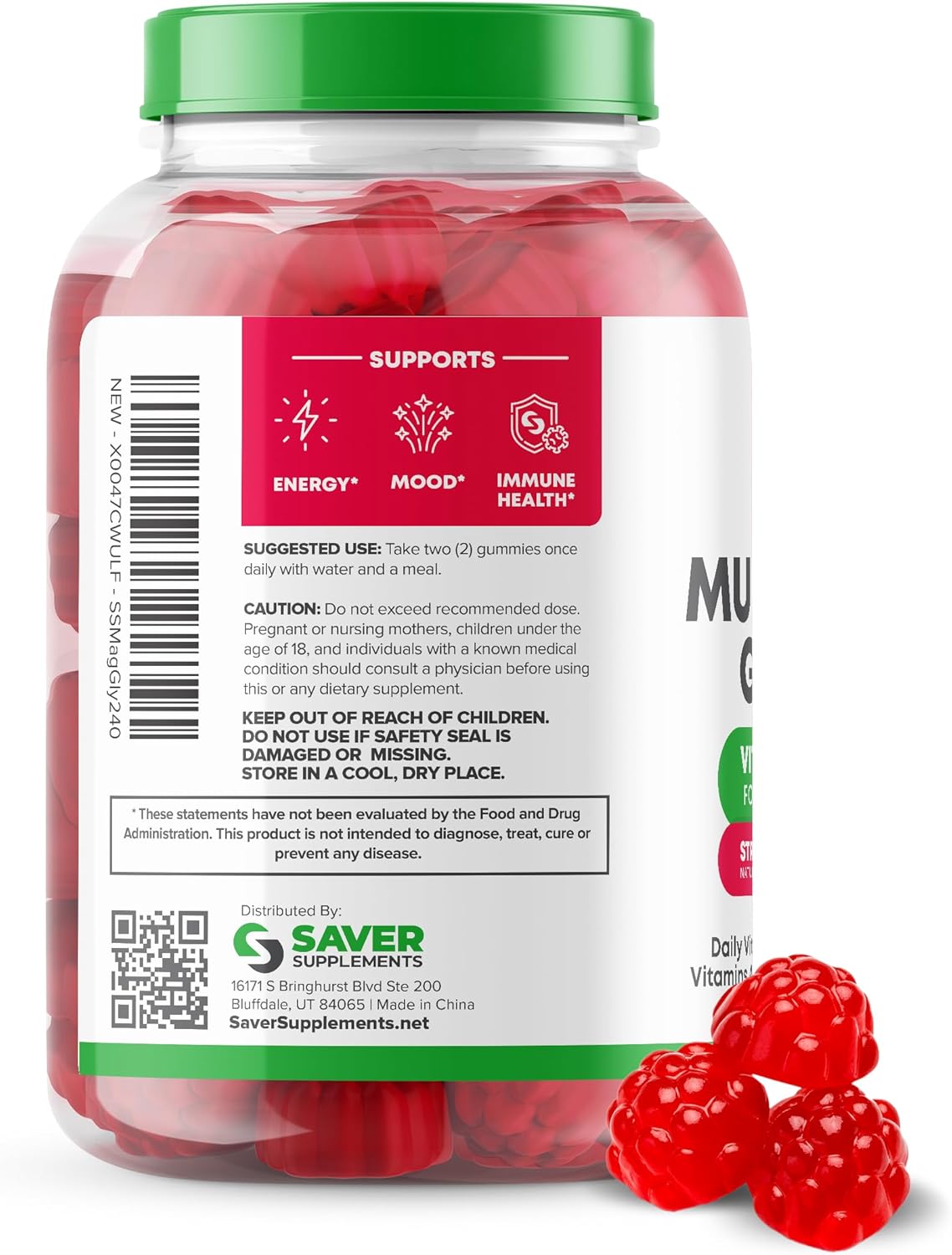 Saver Supplements Sugar Free Multivitamin Gummies, 120 Gummies – Naturally Flavored And Sweetened Vitamin Gummy For Women And Kids – Strawberry Flavor : Health & Household