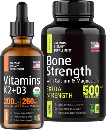 S Raw Science Bone Health - Bone Strength & Density, Heart Support Supplement - Calcium Magnesium Capsules 90Pcs And Vitamin K2 200Mcg With D3 Drops 10000Ui 2Oz