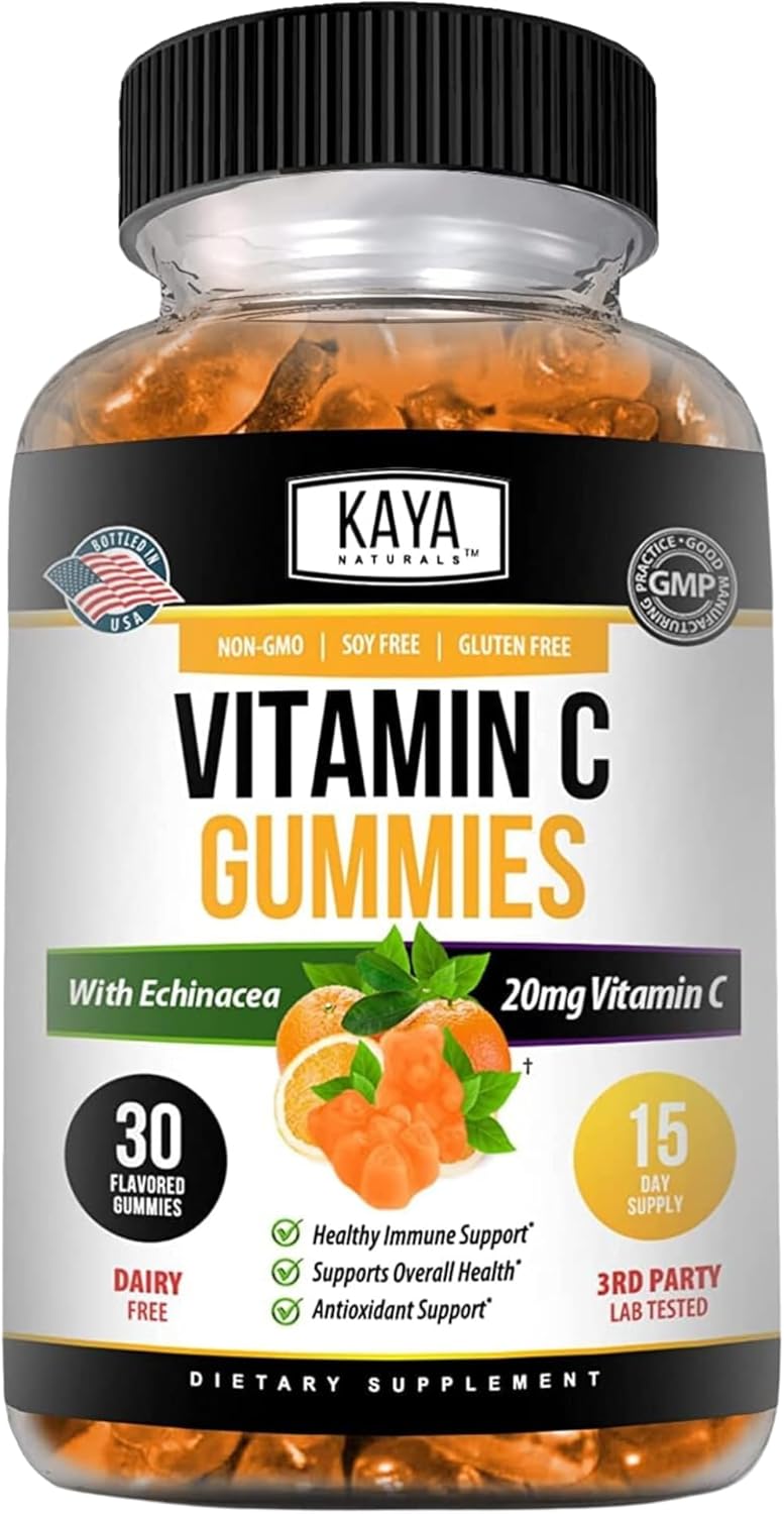 Kaya Naturals Immune Support Gummies, Zinc, Vitamin C & Echinacea, Great Flavored Gummy Vitamin Supplement 30 Count