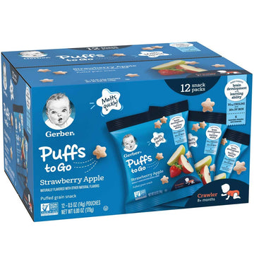 Gerber Puffs To Go Cereal Snack Packs, Strawberry Apple, 0.5 Oz, 12 Ct