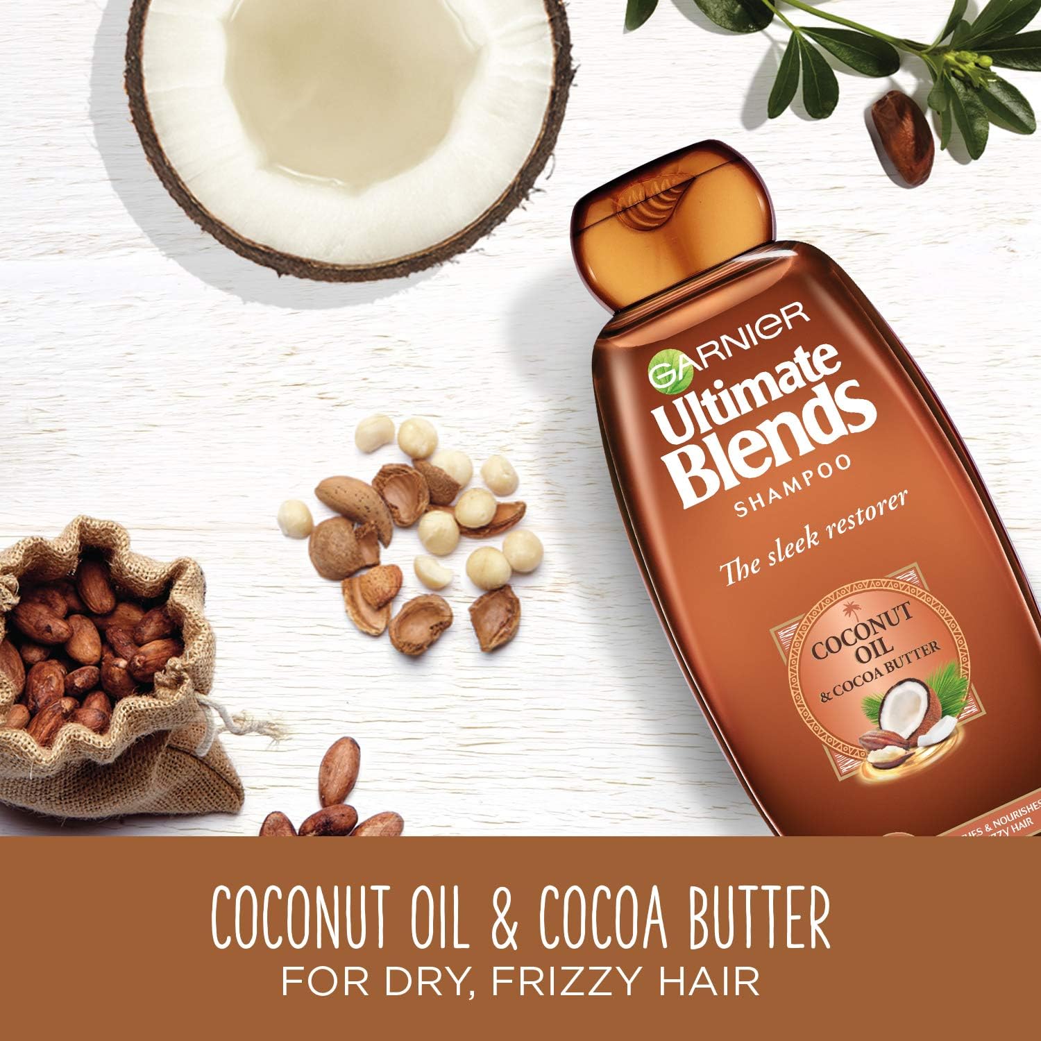Garnier Ultimate Blends Shampoo & Conditioner Set | Sleek Restorer With Coconut Oil & Cocoa Butter Smoothing For Sleek, Smooth, Frizz-Free Hair | 360 Ml |
